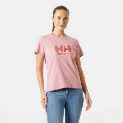 Koszulka damska Helly Hansen Logo 3.0. Czerwone bluzki sportowe damskie Helly Hansen, bez kołnierzyka, bez ramiączek. Za 189.50 zł.
