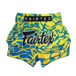 Spodenki Muay Thai Fairtex Magma BS1927 Żółte/Niebieskie M. Żółte szorty męskie FAIRTEX, bez kołnierzyka. Za 279.00 zł.