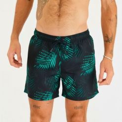 Spodenki surfingowe męskie Olaian 100 Palm 15". Niebieskie kąpielówki męskie OLAIAN, m, bez wzorów, z materiału. Za 49.99 zł.