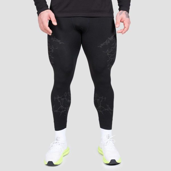 Legginsy męskie fitness bezszwowe slim czarne Static. Czarne spodnie sportowe męskie GYMBEAM, z elastanu. Za 130.90 zł.