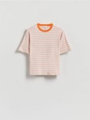 T-shirt w paski - różowy. Czerwone t-shirty damskie Reserved, l, bez wzorów, z bawełny, bez kołnierzyka. Za 59.99 zł.