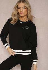 Czarna Bluza o Klasycznym Fasonie z Ozdobną Aplikacją Ewene. Czarne bluzy bez kaptura damskie Renee, s, z dzianiny. Za 64.99 zł.