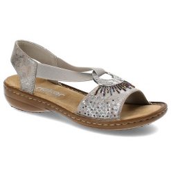 Srebrne Sandały Rieker Eleganckie Obuwie Damskie. Szare sandały damskie Rieker, bez wzorów, bez obcasa. Za 239.00 zł.