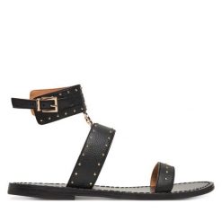 Sandały TWINSET. Czarne sandały damskie Twinset, bez wzorów, bez obcasa, na płaskiej podeszwie. Za 359.99 zł.