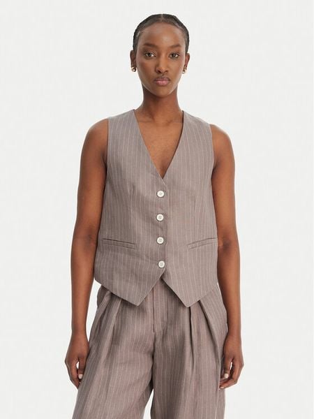 Eleh Kamizelka garniturowa SS260027 Szary Oversize. Szare kamizelki damskie Eleh, ze lnu. Za 332.99 zł.