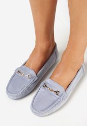 Jasnoniebieskie Mokasyny z Imitacji Zamszu z Metalową Ozdobą Gelalline. Niebieskie mokasyny damskie Born2be, z jeansu. Za 69.99 zł.