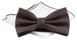 ZESTAW - Mucha z Poszetką Chattier - Brązowa. Brązowe krawaty i muchy męskie Chattier, bez wzorów, eleganckie. Za 59.00 zł.