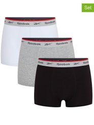 Reebok Bokserki (3 pary) "Ovett" w kolorze czarnym, białym i szarym rozmiar: S. Białe bokserki męskie Reebok, bez wzorów. Za 52.99 zł.