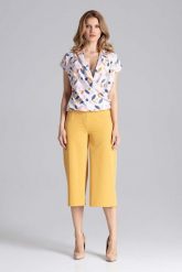 Musztardowe Eleganckie Spodnie Kuloty 7/8. Brązowe spodnie materiałowe damskie Figl, bez wzorów, z materiału, eleganckie. Za 219.00 zł.