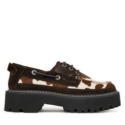 Półbuty Tommy Jeans. Brązowe półbuty damskie Tommy Jeans, bez wzorów, z jeansu, bez obcasa, na płaskiej podeszwie. Za 649.99 zł.