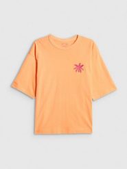 4F T-shirt boxy z nadrukiem damski - pomarańczowy XS. Brązowe t-shirty damskie 4f, xs, bez wzorów, z bawełny, bez kołnierzyka. Za 69.99 zł.