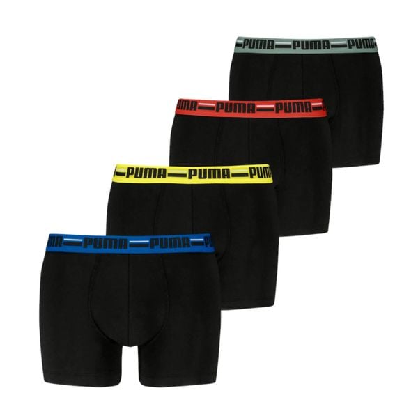 Bokserki męskie Puma BASIC BRAND ELASTIC 4-PACK czarne 93819710 r L. Czarne bokserki męskie Puma, bez wzorów, z bawełny. Za 149.19 zł.