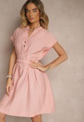 Różowa Rozkloszowana Sukienka z Wiskozy z Paskiem Zapinana na Napy Seporine. Czerwone sukienki damskie Renee, na co dzień, l, bez wzorów, z jeansu, eleganckie, bez kołnierzyka, bez ramiączek, midi, rozkloszowane. W wyprzedaży za 83.99 zł.