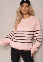 Różowa Polarowa Bluza Dzianinowa o Klasycznym Kroju w Paski Ilabria. Czerwone bluzy bez kaptura damskie Renee, l, z dzianiny. Za 44.99 zł.