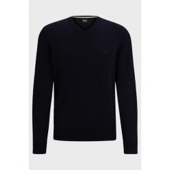 Sweter z dekoltem w serek BOSS Pacello-L BLU (50506042-404). Niebieskie swetry męskie Boss, l, bez wzorów, bez kołnierzyka. Za 399.00 zł.