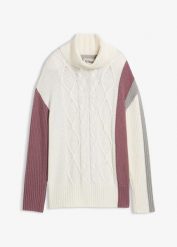 Sweter z golfem. Białe golfy damskie bonprix, bez wzorów, bez ramiączek. Za 139.99 zł.
