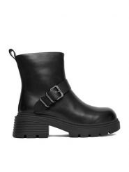 Badura Botki C-ANAYA-5635-2 Czarny. Czarne botki damskie Badura, ze skóry, bez obcasa, na płaskiej podeszwie, bez zapięcia. Za 299.99 zł.