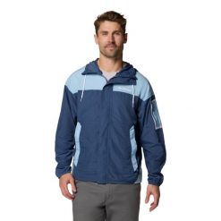 Kurtka sportowa męska Challenger II Windbreaker Jacket. Niebieskie kurtki treningowe męskie Columbia, m, bez wzorów, z materiału, trekkingowe. Za 249.99 zł.
