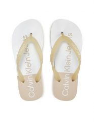 Calvin Klein Jeans Japonki Beach Sandal Flatform Monologo YW0YW01617 Écru. Klapki damskie Calvin Klein Jeans, bez wzorów, z jeansu, bez obcasa. Za 219.99 zł.