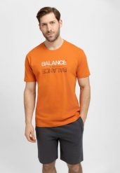 T-shirt z napisem, Comfort Fit, T-BALANCE. Brązowe t-shirty męskie Volcano, l, bez wzorów, z bawełny, bez kołnierzyka. Za 69.99 zł.