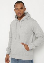 Jasnoszara Bluza z Bawełną i Kapturem z Kieszenią i Sznurkami Parhiris. Szare bluzy z kapturem męskie Born2be, l, z bawełny. Za 54.99 zł.