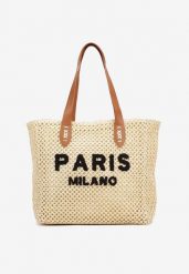 Beżowa Pleciona Torebka Shopper Ozdobiona Napisem Navinta. Brązowe shopper bag damskie Renee, bez wzorów, bez dodatków. Za 69.99 zł.