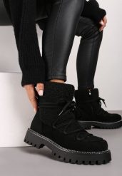 Czarne Śniegowce na Grubej Podeszwie z Cyrkoniami i Futerkową Wstawką Rianaella. Czarne śniegowce damskie Born2be. Za 119.99 zł.