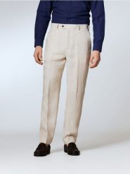 Lniane spodnie garniturowe - beżowy. Brązowe spodnie wizytowe męskie Reserved. Za 199.99 zł.