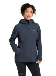Jack Wolfskin Kurtka przeciwdeszczowa "Wildbound" w kolorze granatowym rozmiar: XS. Niebieskie kurtki przeciwdeszczowe damskie Jack Wolfskin, m, bez kaptura. Za 372.47 zł.