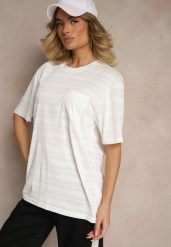 Jasnobeżowa Koszulka T-shirt z Naszytą Kieszonką TLanitra. Brązowe bluzki damskie Renee, l, bez wzorów, z jeansu, eleganckie, bez kołnierzyka, bez ramiączek. Za 39.99 zł.