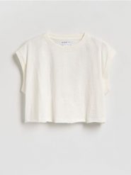 T-shirt bez rękawów - złamana biel. Koszulki dziewczęce Reserved, bez wzorów, z bawełny, bez ramiączek. Za 29.99 zł.