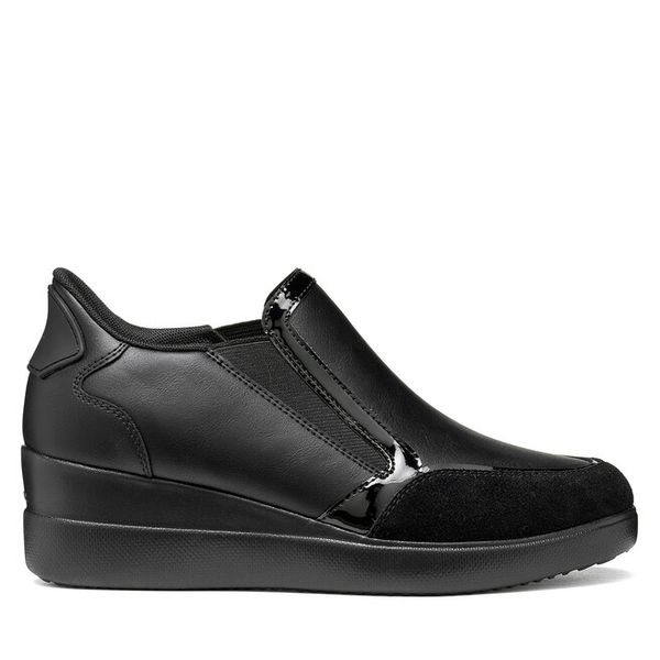 Półbuty Geox. Czarne półbuty damskie Geox, bez wzorów, bez obcasa, na koturnie. Za 449.99 zł.