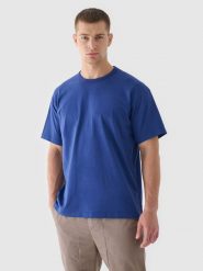 4F T-shirt oversize gładki męski - granatowy XL. Niebieskie t-shirty męskie 4f, m, bez wzorów, z bawełny, bez kołnierzyka. W wyprzedaży za 29.99 zł.
