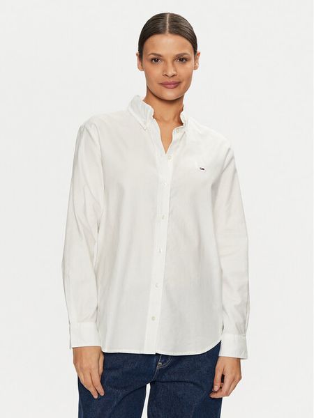 Tommy Jeans Koszula DW0DW19890 Biały Regular Fit. Białe koszule damskie Tommy Jeans, xl, bez wzorów, z bawełny, bez kołnierzyka, bez ramiączek. Za 399.99 zł.