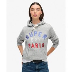 Bluza z kapturem z błyszczącym logo graficznym. Szare bluzy sportowe damskie Superdry. W wyprzedaży za 255.75 zł.