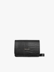 Elegancka czarna torebka w zwierzęcy deseń. Czarne torebki klasyczne damskie Ryłko, bez wzorów, ze skóry, małe, bez dodatków. Za 299.99 zł.
