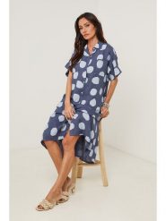 Le Monde du Lin Lniana sukienka w kolorze granatowo-białym rozmiar: 38/40. Niebieskie sukienki damskie Le Monde du Lin, bez wzorów, ze lnu, z asymetrycznym kołnierzem, bez ramiączek, midi, asymetryczne. Za 173.99 zł.