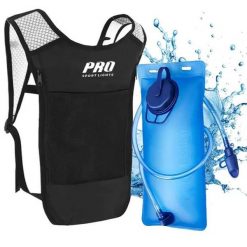 Plecak z systemem nawadniającym do biegania, pojemność 2 litry. Czarne plecaki męskie PRO SPORT LIGHTS, bez wzorów, z materiału. Za 149.00 zł.