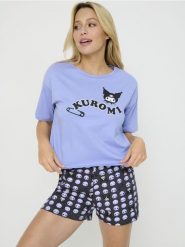 Piżama dwuczęściowa Kuromi - fioletowy. Fioletowe piżamy damskie Sinsay, l, bez wzorów, bez ramiączek. W wyprzedaży za 42.99 zł.