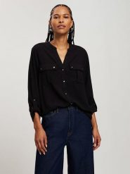 Cross Jeans Bluzka w kolorze czarnym rozmiar: M. Czarne bluzki damskie Cross Jeans, m, bez wzorów, z jeansu, bez kołnierzyka, bez ramiączek. Za 96.83 zł.