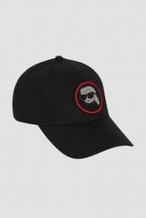 KARL LAGERFELD Czapka z daszkiem damska ze zmiennym logo na rzep Ikon. Czarne czapki z daszkiem damskie Karl Lagerfeld, z aplikacjami. W wyprzedaży za 349.99 zł.
