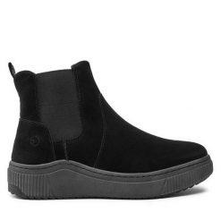 Botki Tamaris. Czarne botki damskie Tamaris, bez obcasa, na płaskiej podeszwie, bez zapięcia. Za 479.99 zł.