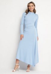Niebieska Koktajlowa Sukienka o Asymetrycznym Kroju Ozdobiona Guzikami Nolriti. Niebieskie sukienki damskie Born2be, na imprezę, m, bez wzorów, eleganckie, z asymetrycznym kołnierzem, bez ramiączek, maxi, asymetryczne. W wyprzedaży za 143.99 zł.