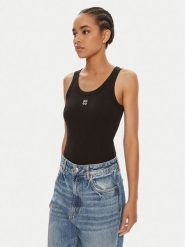 Hugo Top Datamia 50514489 Czarny Slim Fit. Czarne topy damskie Hugo, xxl, bez wzorów, z bawełny, bez kołnierzyka. Za 119.99 zł.