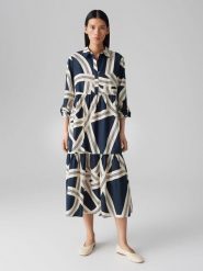 OPUS Sukienka "Werano" w kolorze granatowo-białym rozmiar: 36. Niebieskie sukienki damskie Opus, bez wzorów, z bawełny, bez kołnierzyka, bez ramiączek, maxi. Za 173.99 zł.