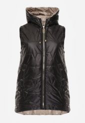 Czarna Kamizelka z Nieodpinanym Kapturem i Geometrycznym Pikowaniem Kalousa. Czarne kamizelki damskie Born2be, l, z dresówki. Za 139.99 zł.