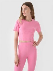 4F Crop top slim gładki damski - różowy L. Czerwone topy damskie 4f, l, bez wzorów, z bawełny, bez kołnierzyka. W wyprzedaży za 19.99 zł.