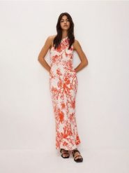 Sukienka maxi z nadrukiem - wielobarwny. Sukienki damskie Reserved, l, bez wzorów, z tkaniny, bez kołnierzyka, bez ramiączek, maxi, dopasowane. W wyprzedaży za 69.99 zł.