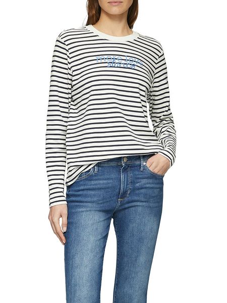 S.Oliver Koszulka w kolorze biało-granatowym rozmiar: 36. Białe bluzki damskie S.Oliver, s, bez wzorów, z bawełny, bez kołnierzyka, bez ramiączek. Za 52.30 zł.