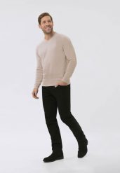 Sweter z dekoltem w serek S-KLARO. Niebieskie swetry męskie Volcano, m, bez wzorów, z bawełny, bez kołnierzyka. Za 139.99 zł.